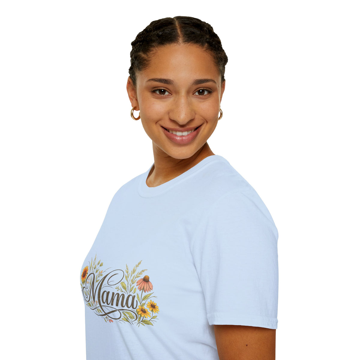 Mama floral script T-Shirt | Sunflowers, wildflowers, script text
