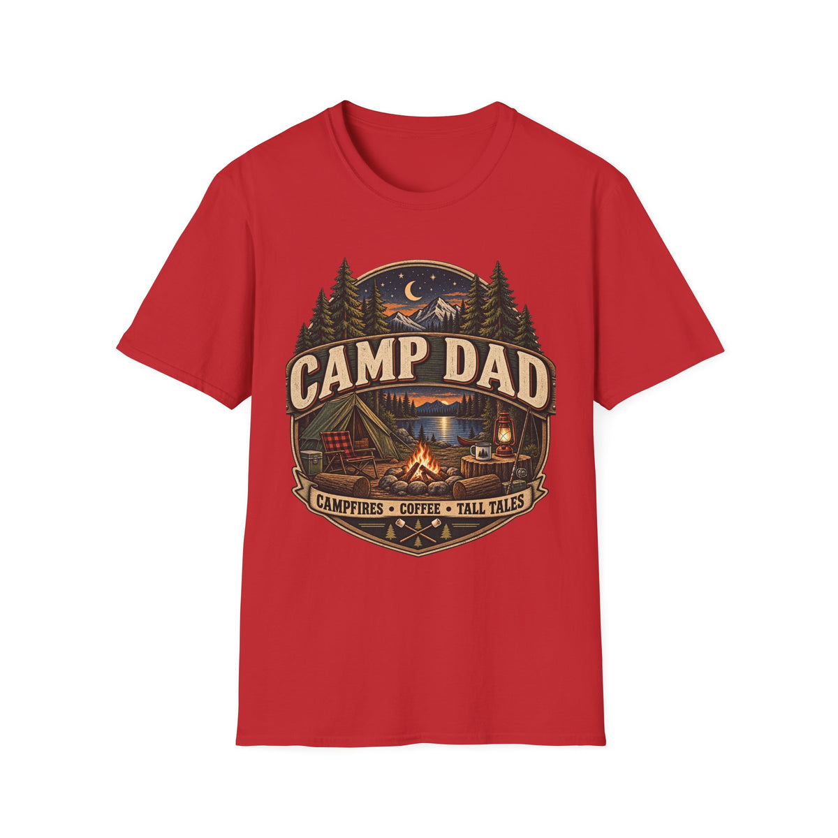 Camp Dad T-Shirt | Camping Cabin Moon Forest Design