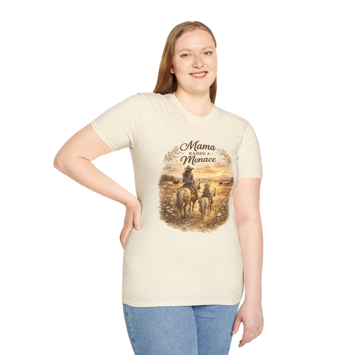 Mama Raised a Menace T-Shirt | Western Cowgirl Mom Design