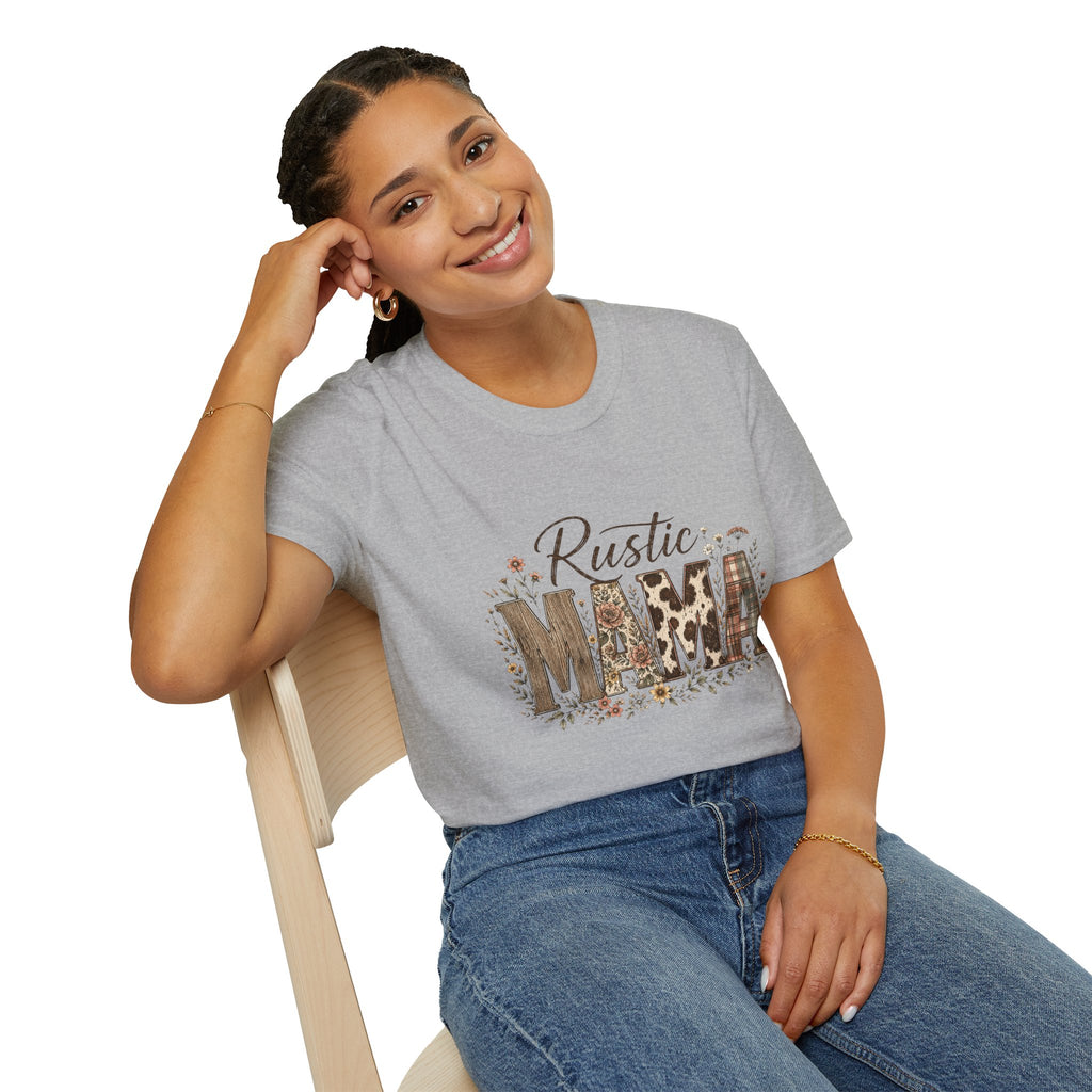 Rustic MAMA T-Shirt | Floral Cowhide Plaid Farmhouse Design