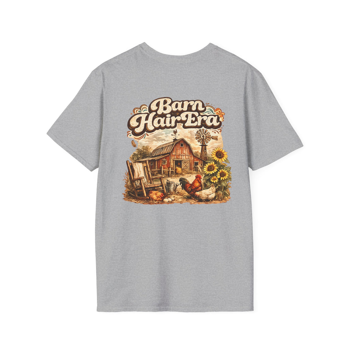 Barn Hair Co. rooster and sunflowers T-Shirt | Farm rustic logo tee