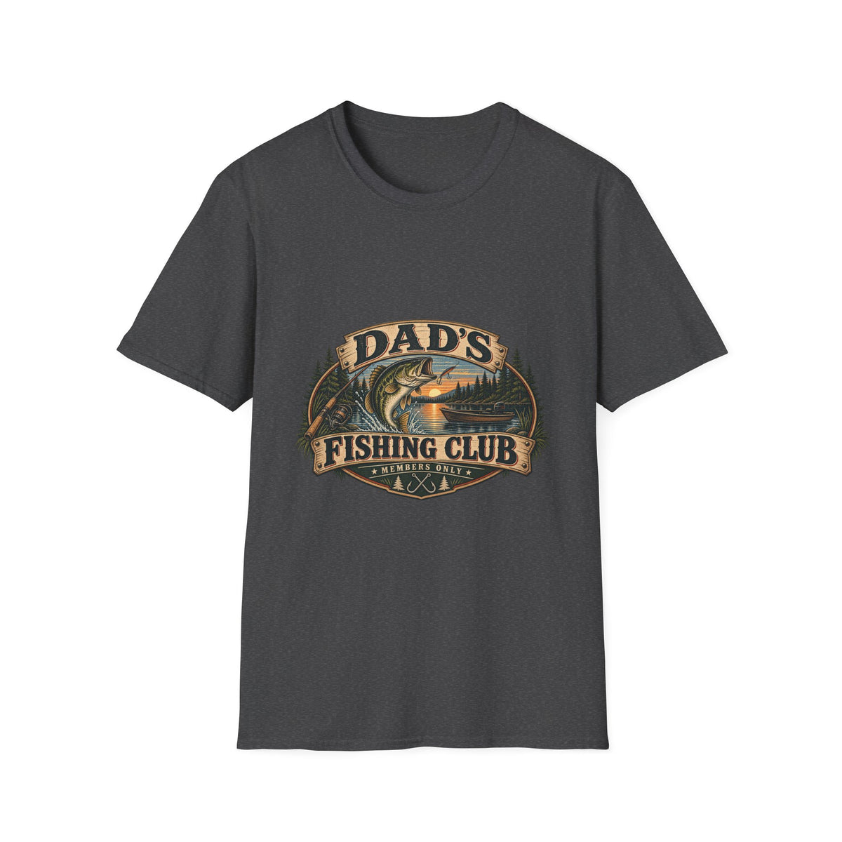 Dad's Fishing Club T-Shirt | Vintage Fish Sunset Outdoor Angler Design