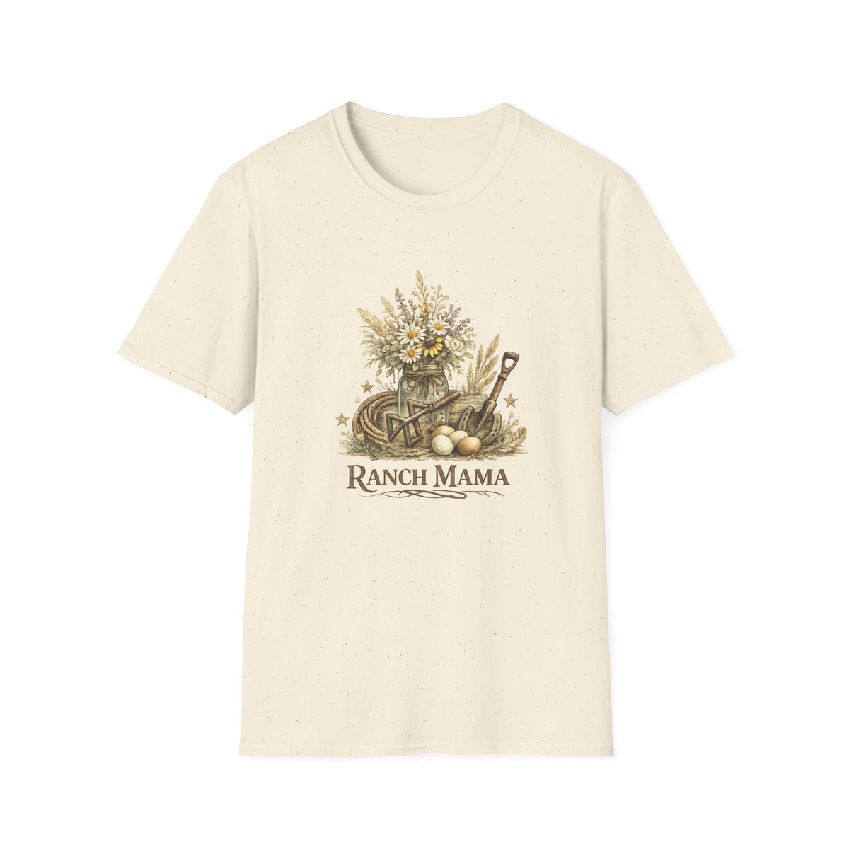 Ranch Mama Floral Bouquet T-Shirt | Rustic Wheelbarrow & Shovel