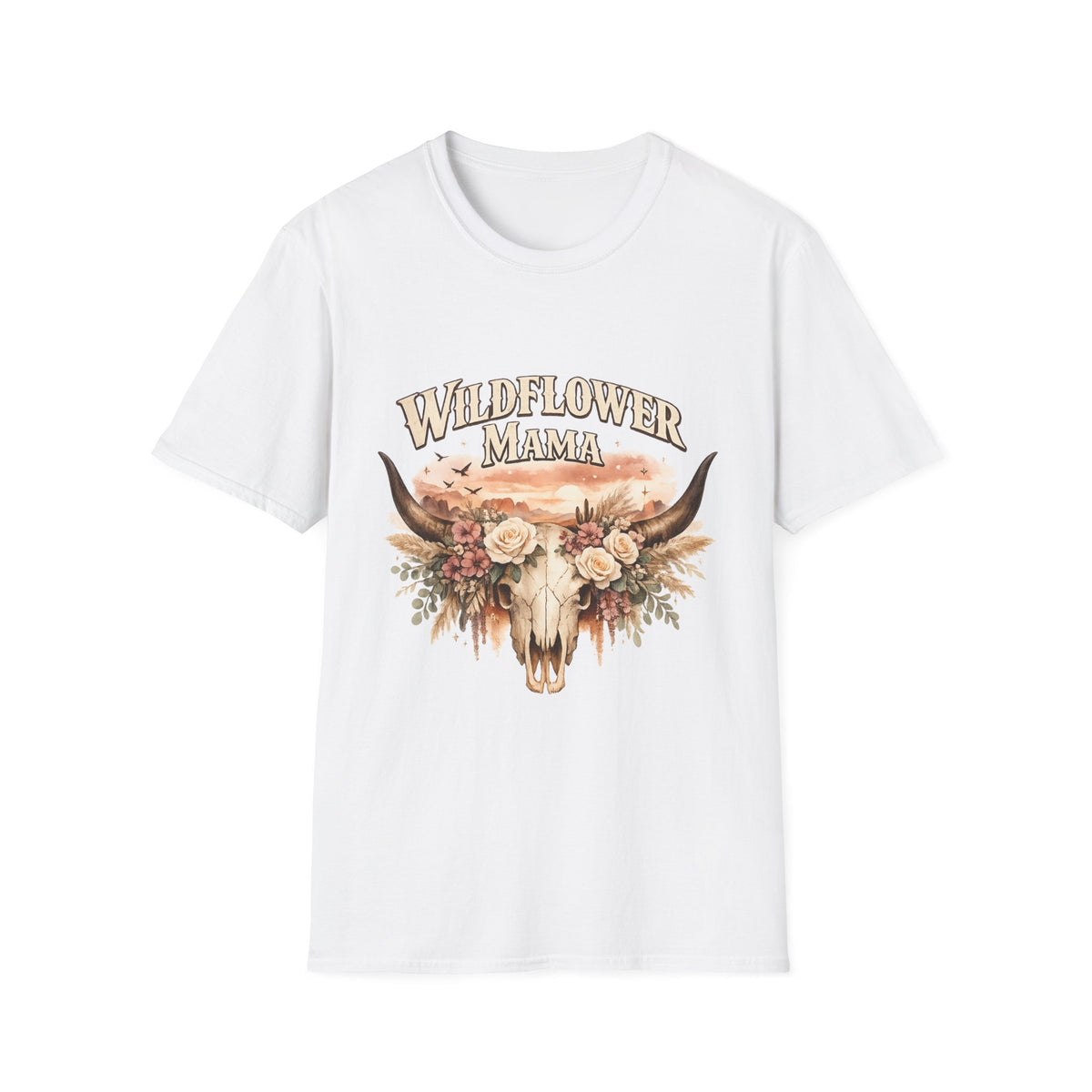 Wildflower Mama T-Shirt | Floral Cow Skull Design