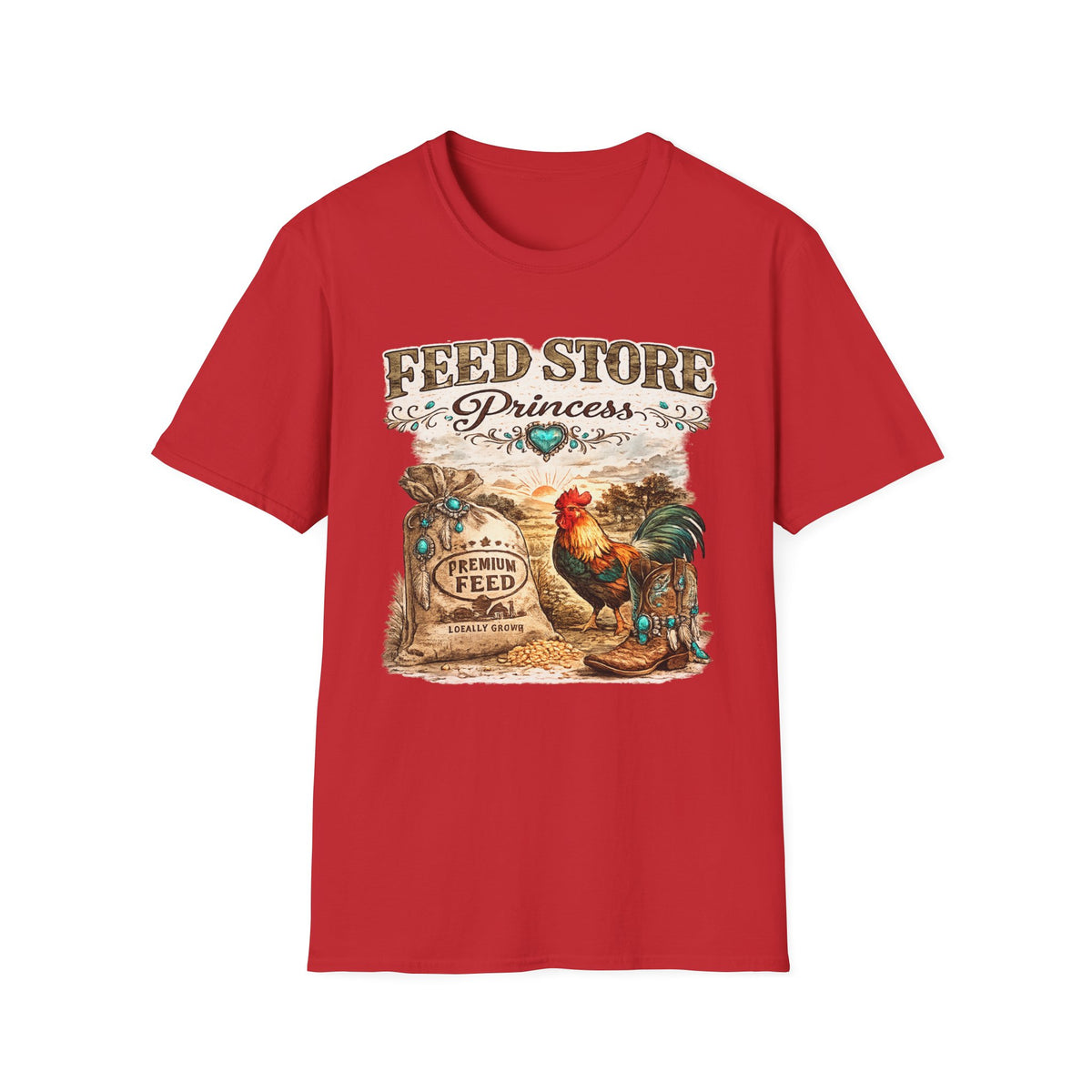 Feed Store Princess T-Shirt | Rooster Chicken Farm Vintage Sign