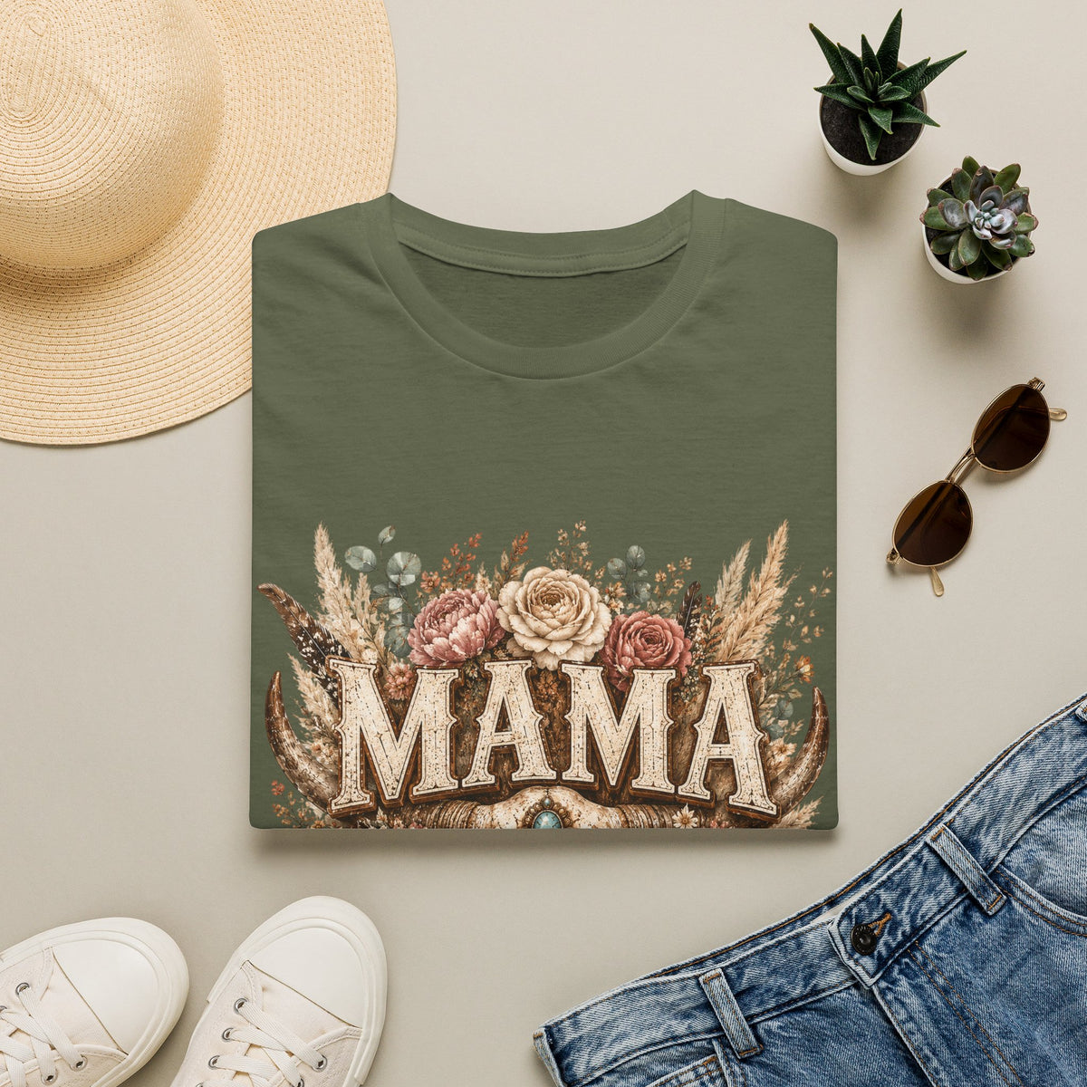 Mama floral cow skull T-Shirt | Boho country mom tee