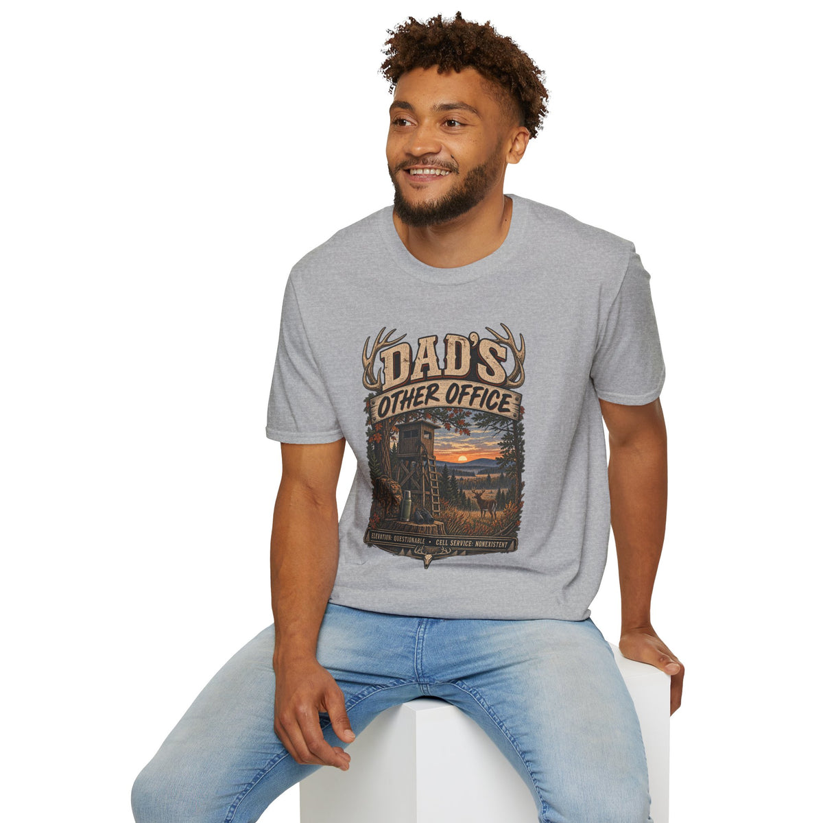 Dad's Other Office T-Shirt | Hunting Cabin Antlers Sunset