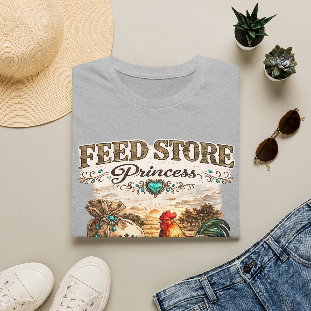 Feed Store Princess T-Shirt | Rooster Chicken Farm Vintage Sign