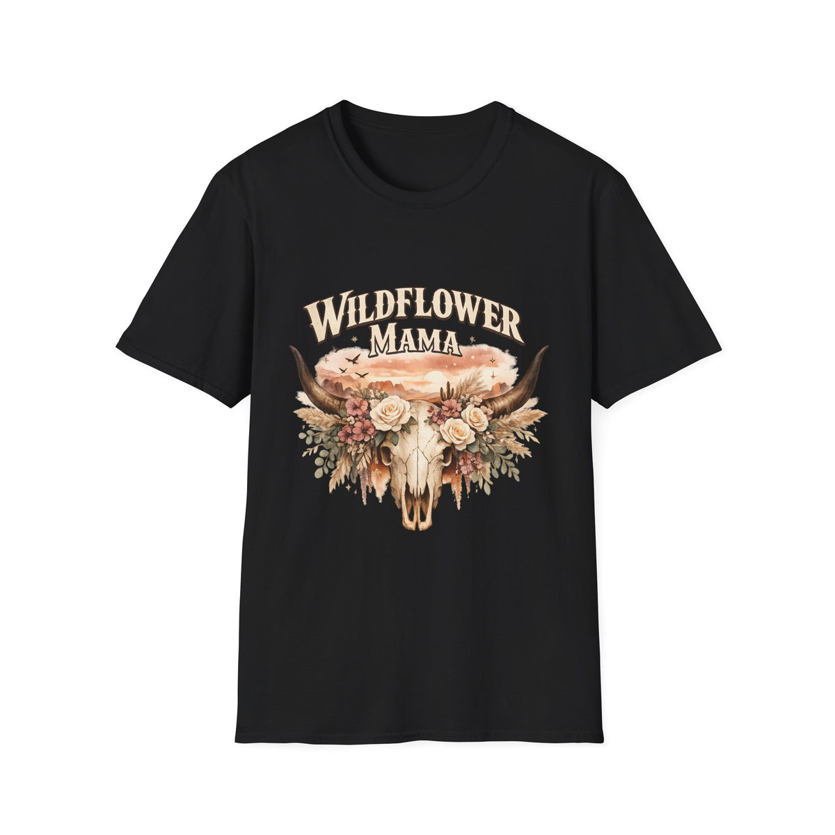 Wildflower Mama T-Shirt | Floral Cow Skull Design