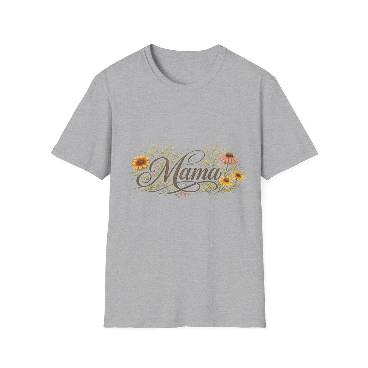 Mama floral script T-Shirt | Sunflowers, wildflowers, script text