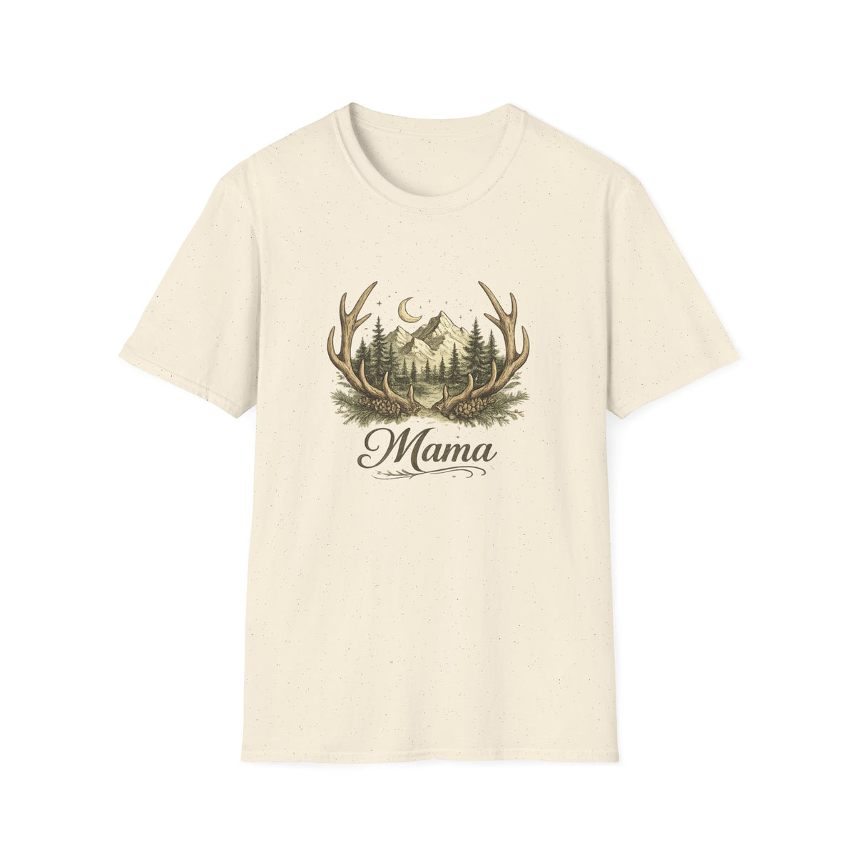 Mama Antler Mountain Forest T-Shirt | Moon, Pines, Rustic Nature