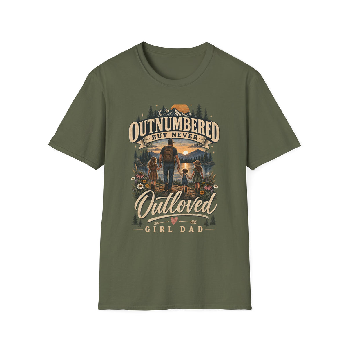 Outnumbered But Never Outloved T-Shirt | Father Daughter Camping Design