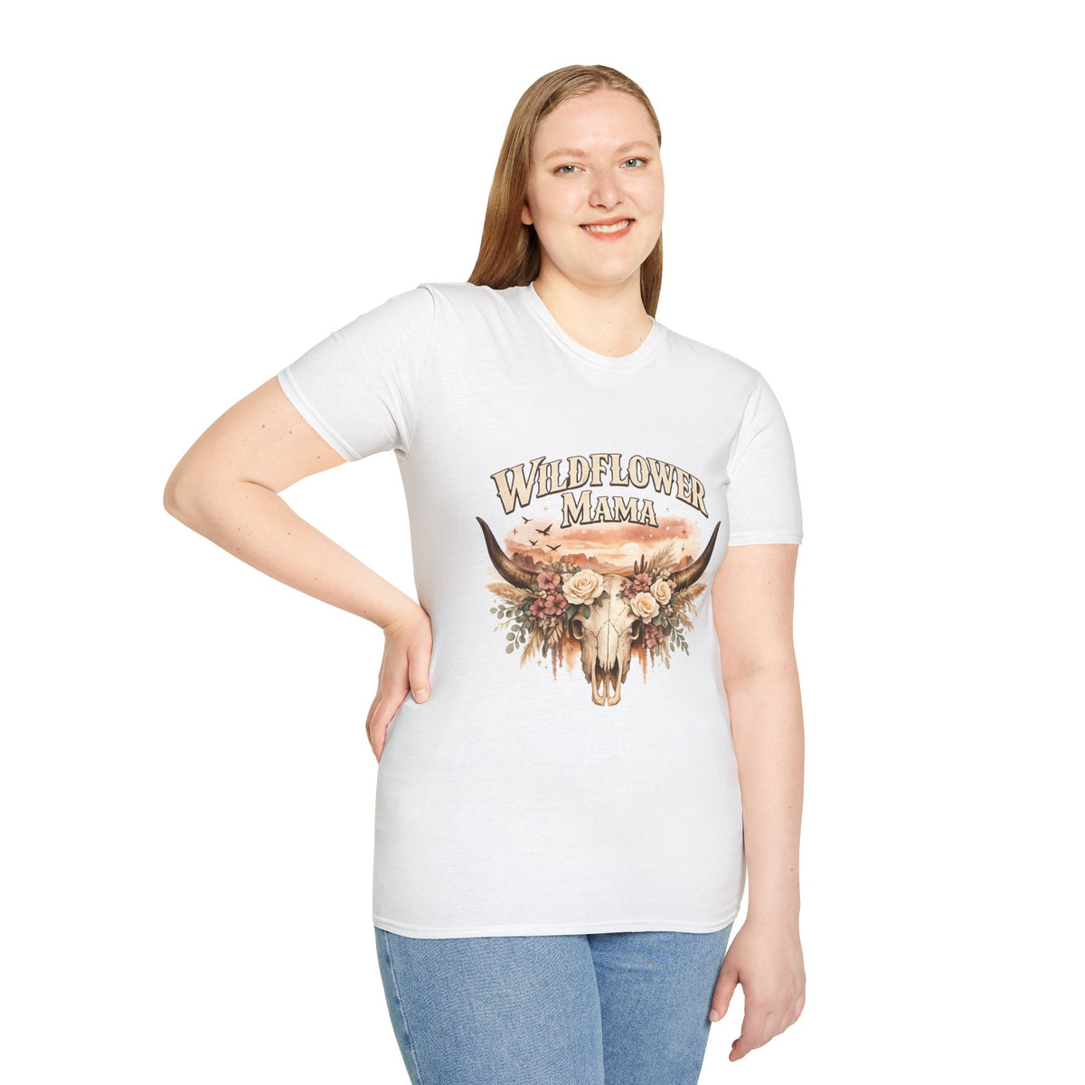 Wildflower Mama T-Shirt | Floral Cow Skull Design