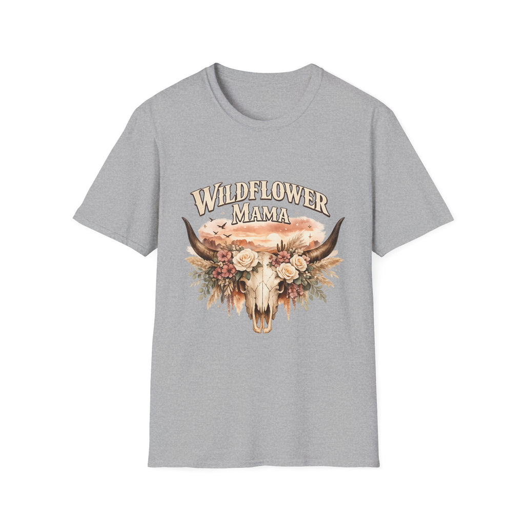 Wildflower Mama T-Shirt | Floral Cow Skull Design