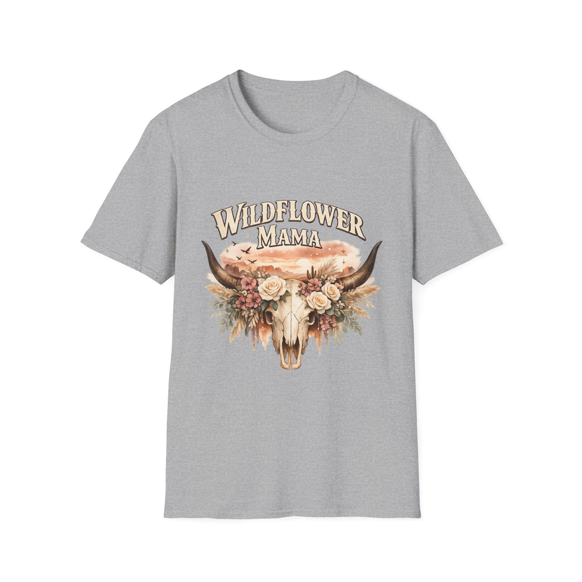 Wildflower Mama T-Shirt | Floral Cow Skull Design