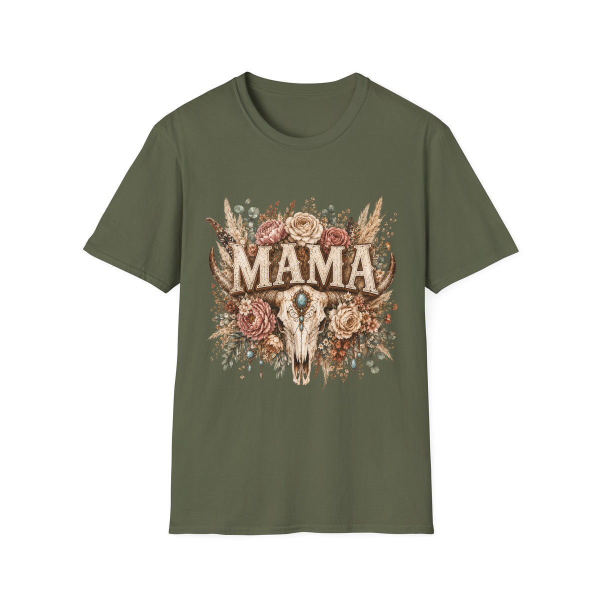 Mama floral cow skull T-Shirt | Boho country mom tee