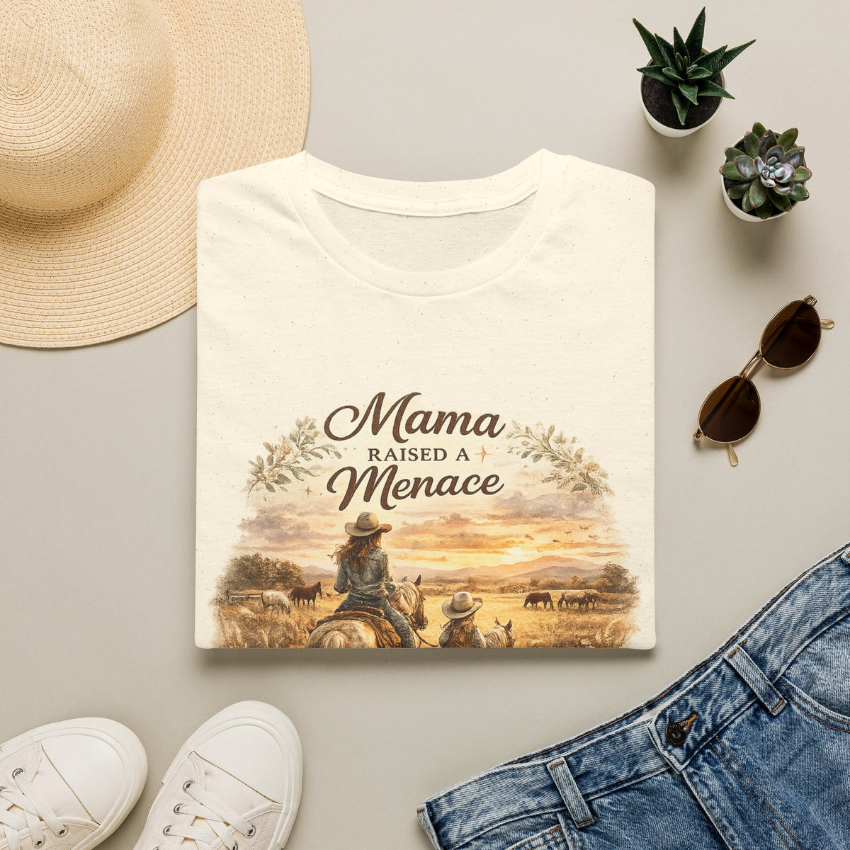Mama Raised a Menace T-Shirt | Western Cowgirl Mom Design