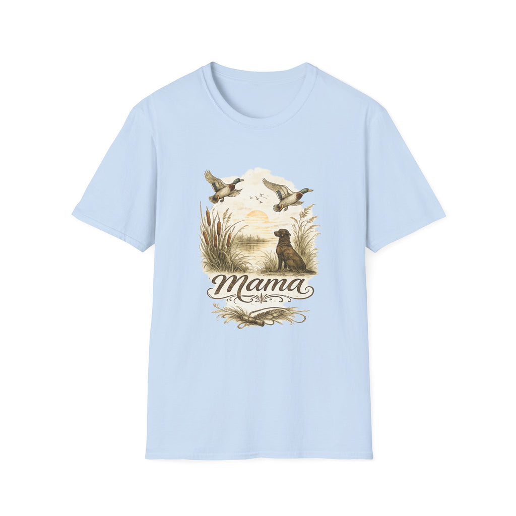 Duck Hunting Mama T-Shirt | Labrador Retriever, Flying Mallards, Rustic Outdoors