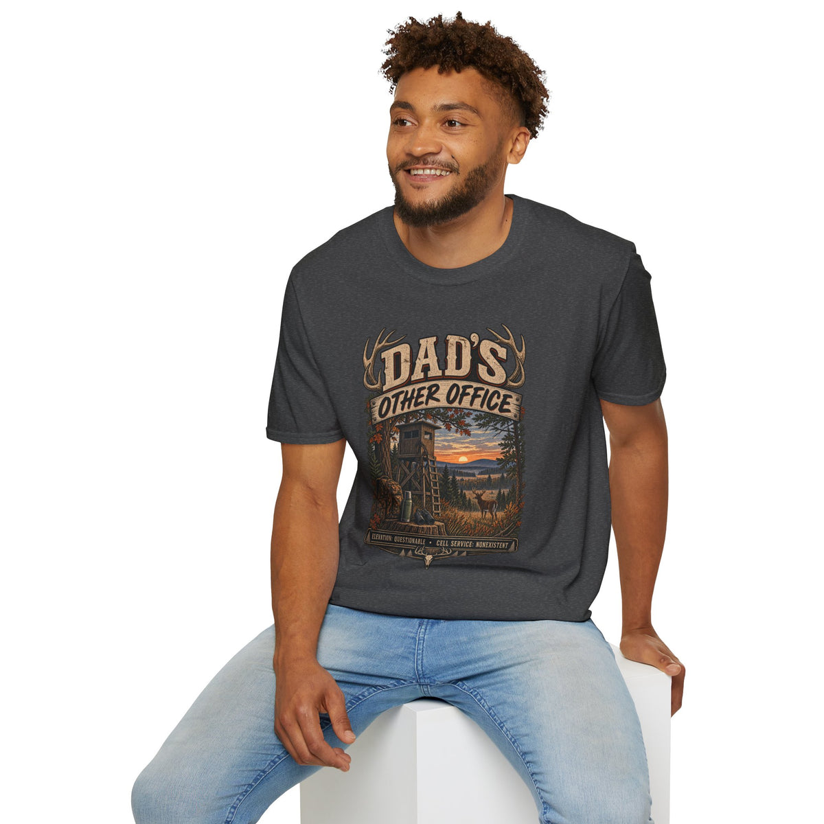 Dad's Other Office T-Shirt | Hunting Cabin Antlers Sunset