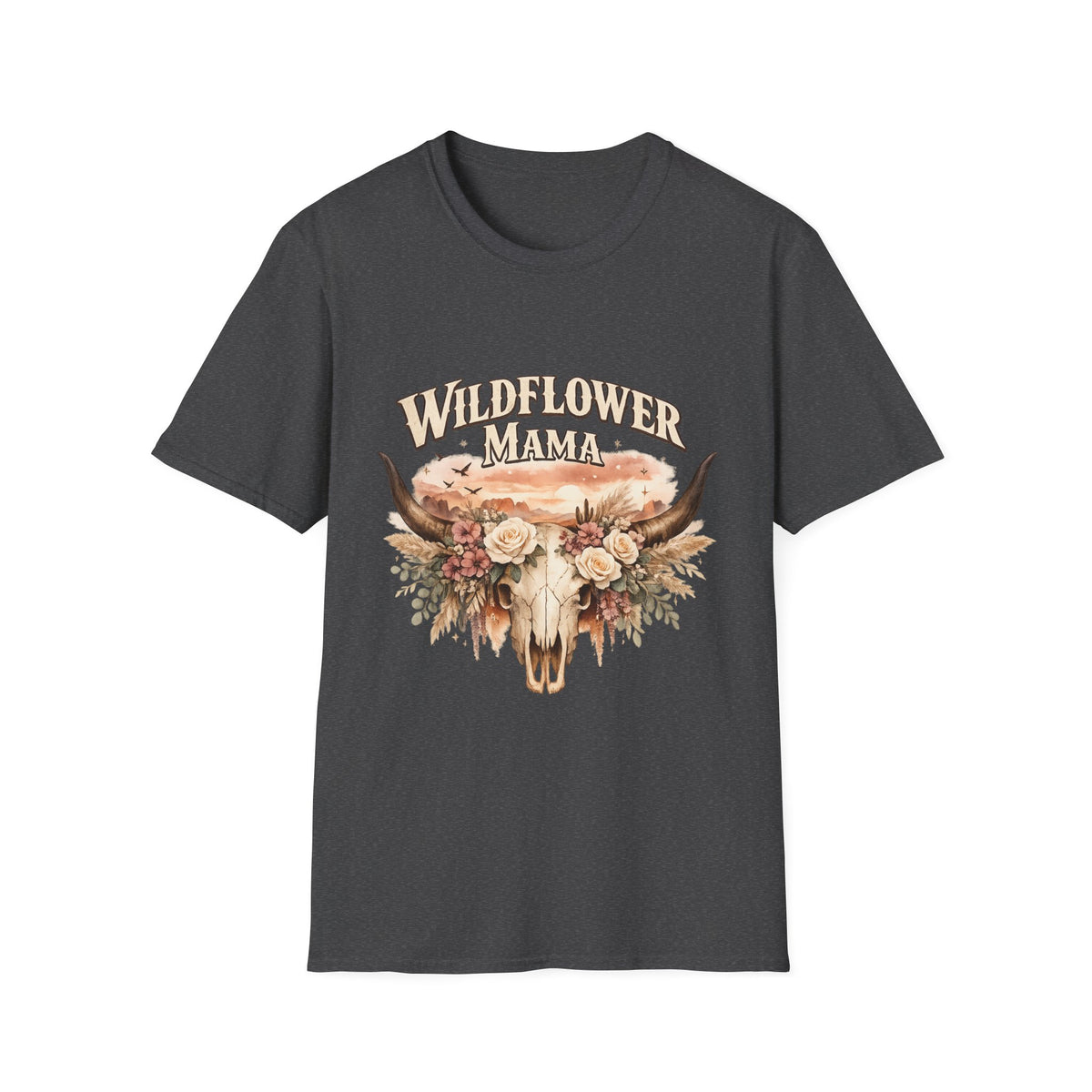 Wildflower Mama T-Shirt | Floral Cow Skull Design