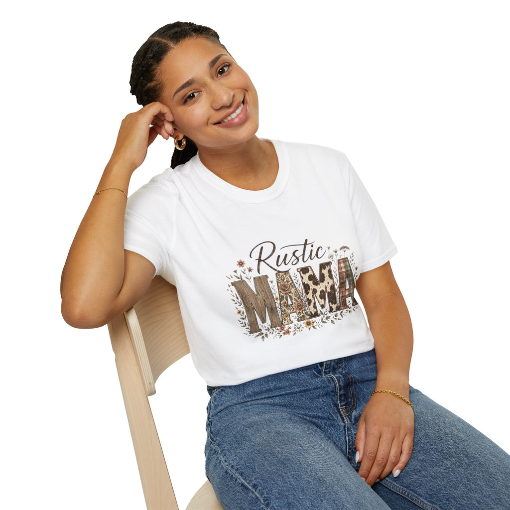 Rustic MAMA T-Shirt | Floral Cowhide Plaid Farmhouse Design