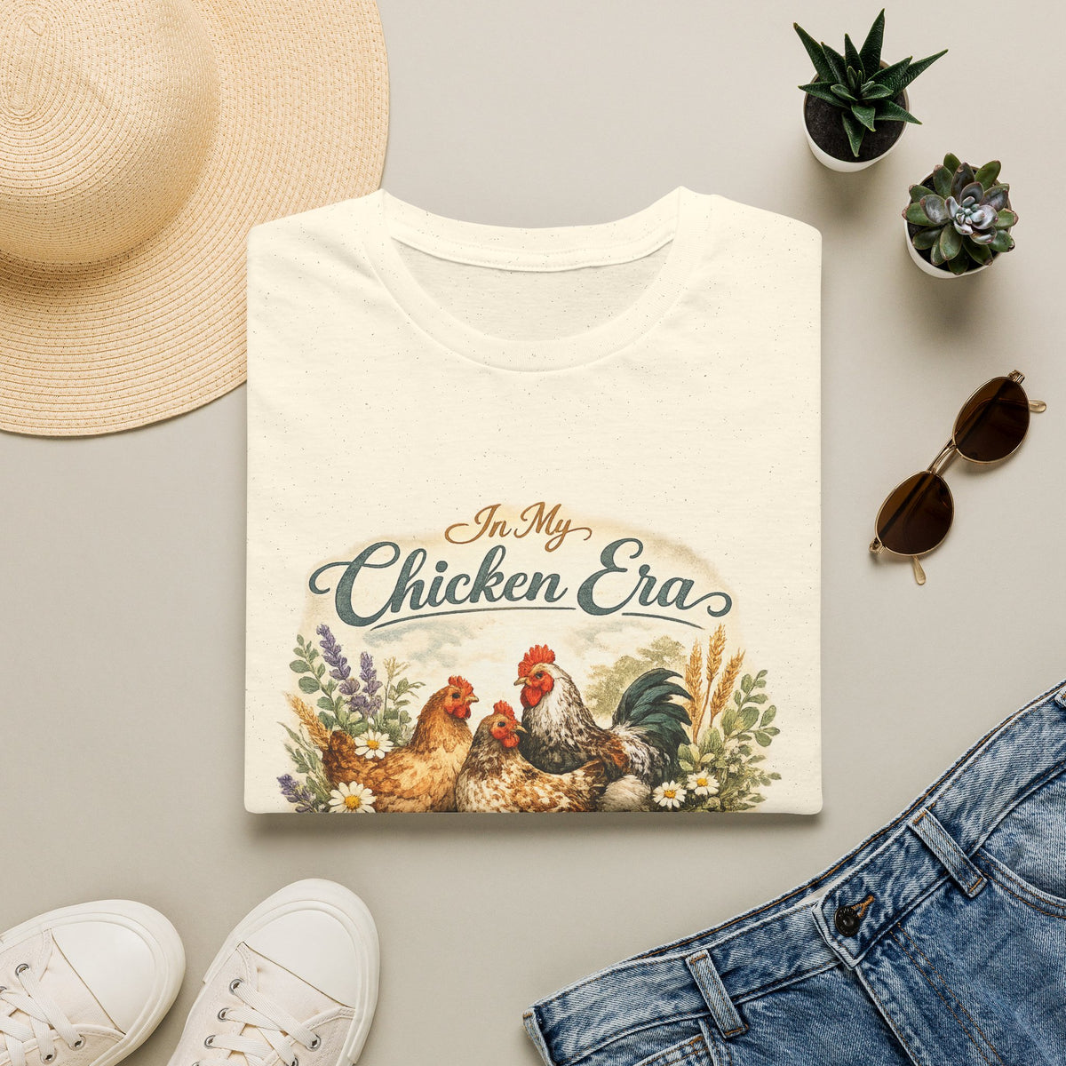 In My Chicken Era T-Shirt | Vintage Farmhouse Hen Rooster Floral Design
