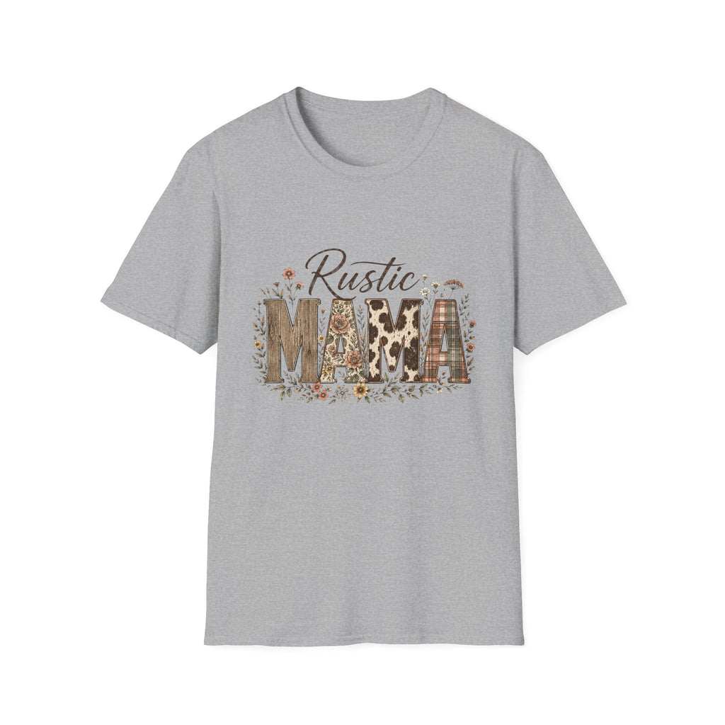 Rustic MAMA T-Shirt | Floral Cowhide Plaid Farmhouse Design