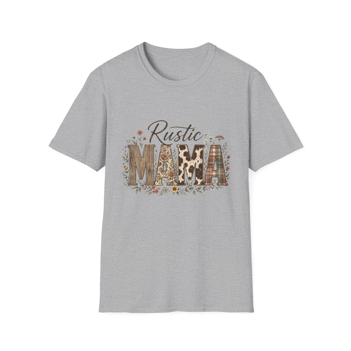 Rustic MAMA T-Shirt | Floral Cowhide Plaid Farmhouse Design