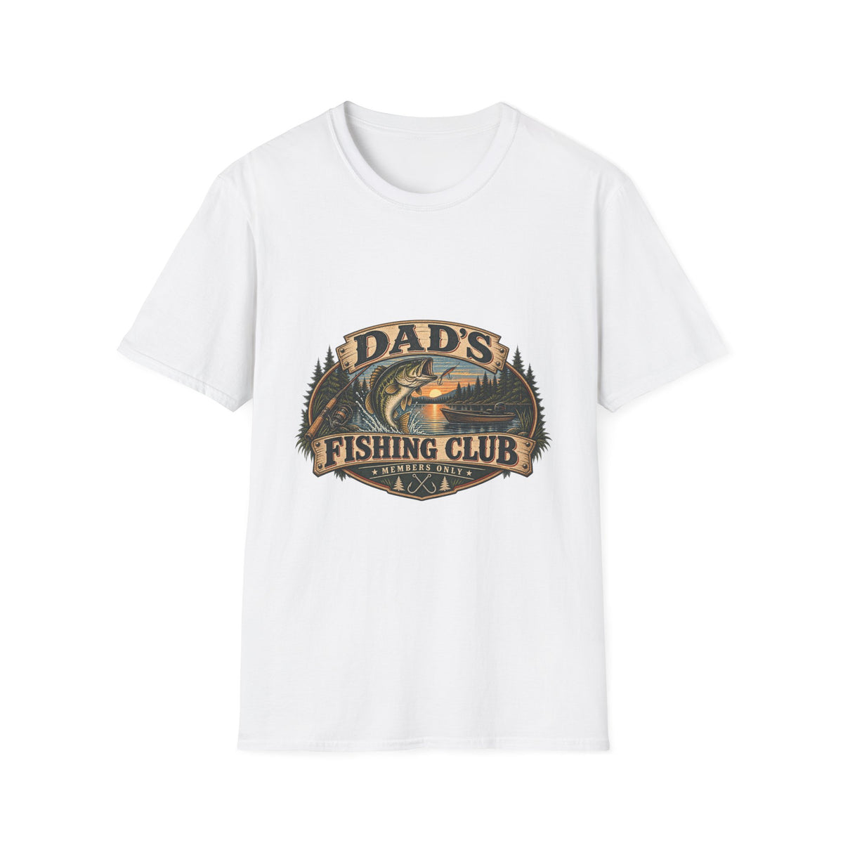 Dad's Fishing Club T-Shirt | Vintage Fish Sunset Outdoor Angler Design