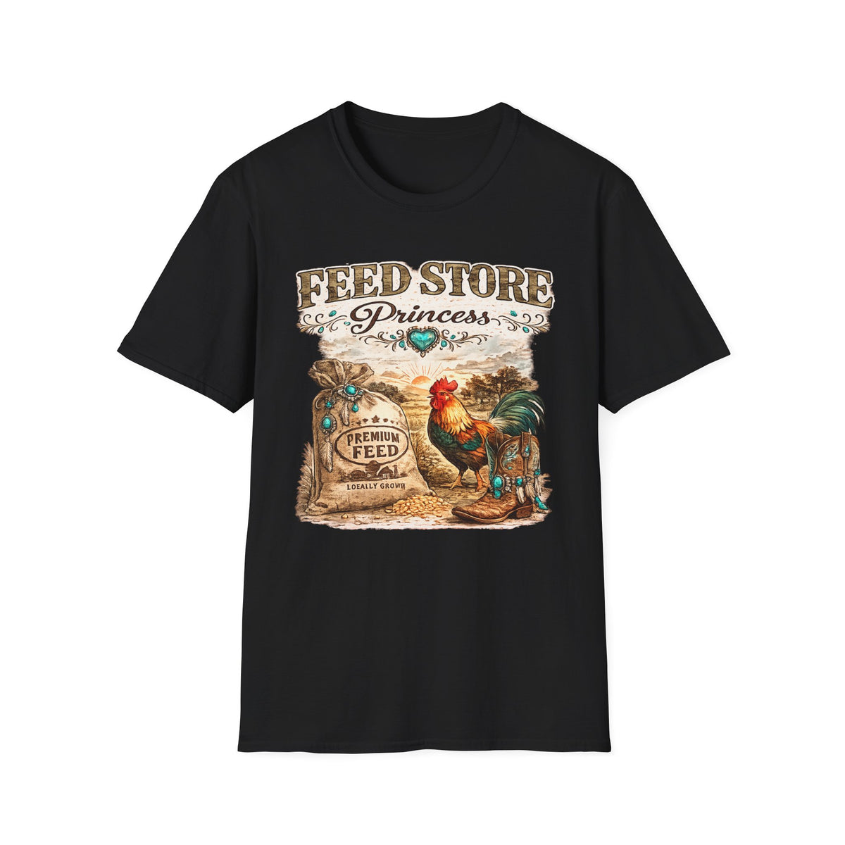 Feed Store Princess T-Shirt | Rooster Chicken Farm Vintage Sign