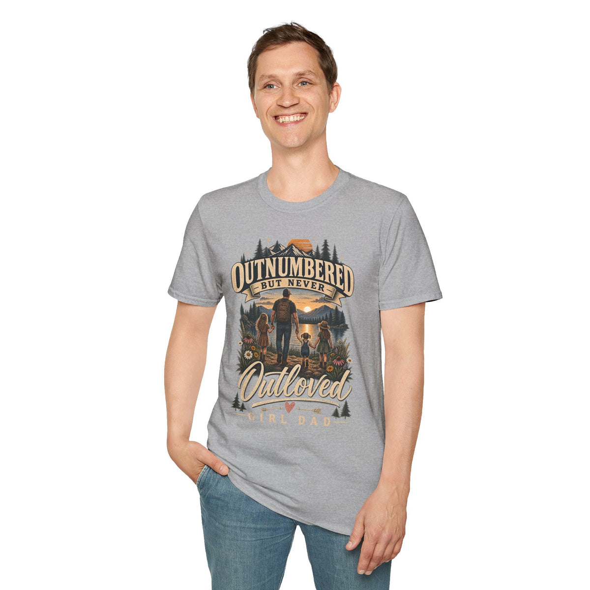Outnumbered But Never Outloved T-Shirt | Father Daughter Camping Design