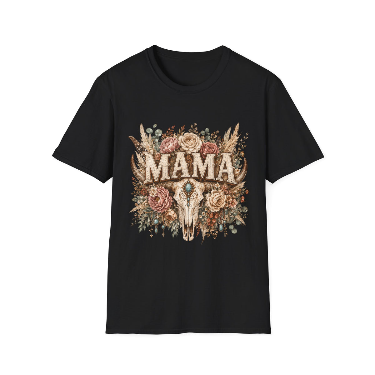 Mama floral cow skull T-Shirt | Boho country mom tee