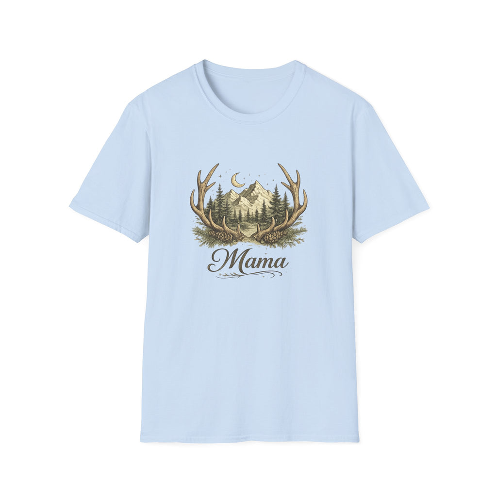 Mama Antler Mountain Forest T-Shirt | Moon, Pines, Rustic Nature
