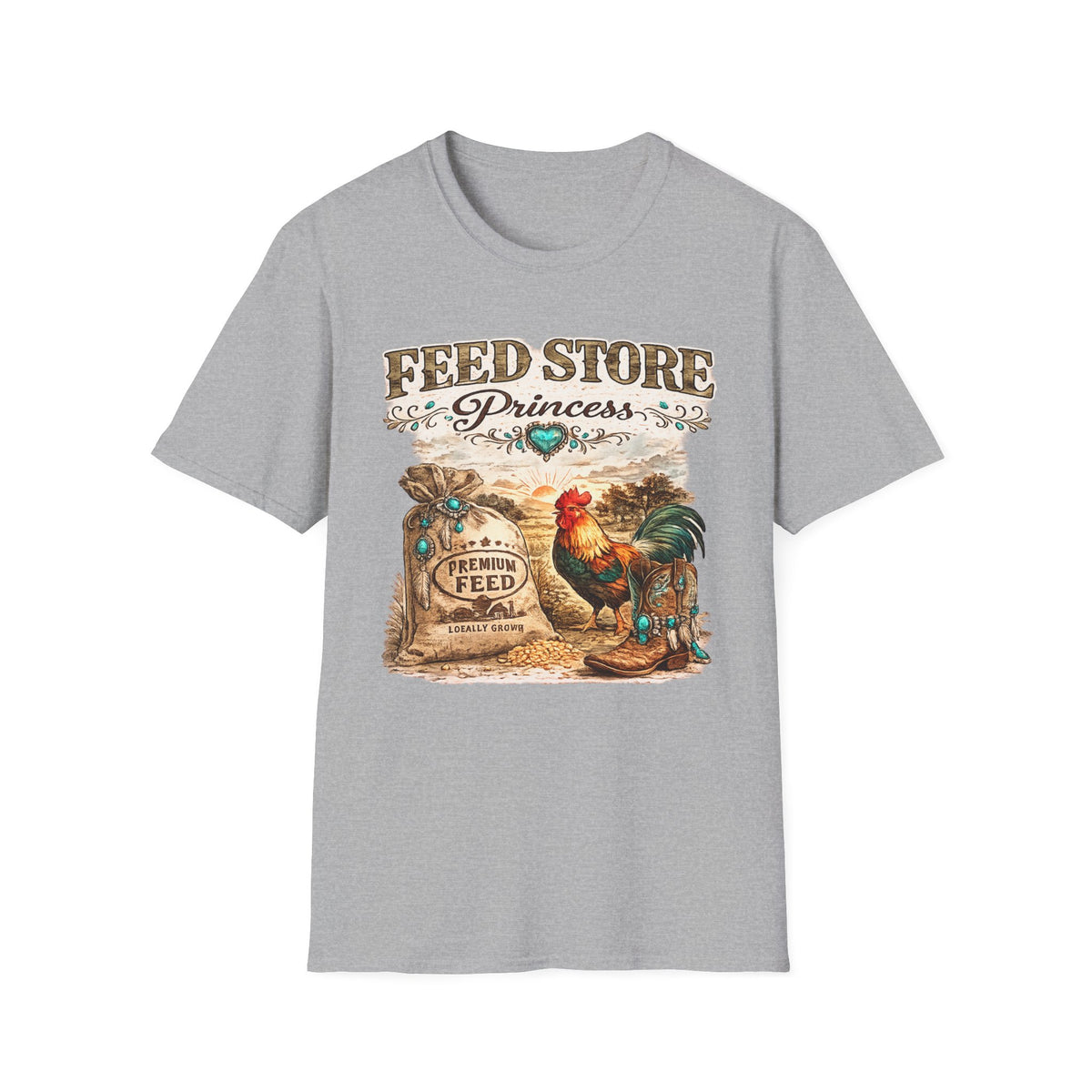 Feed Store Princess T-Shirt | Rooster Chicken Farm Vintage Sign
