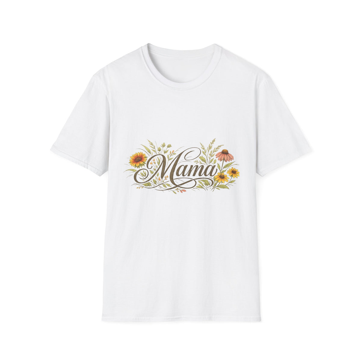 Mama floral script T-Shirt | Sunflowers, wildflowers, script text
