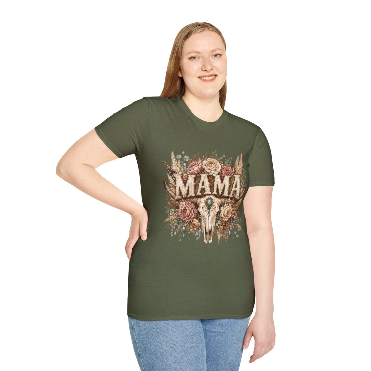 Mama floral cow skull T-Shirt | Boho country mom tee
