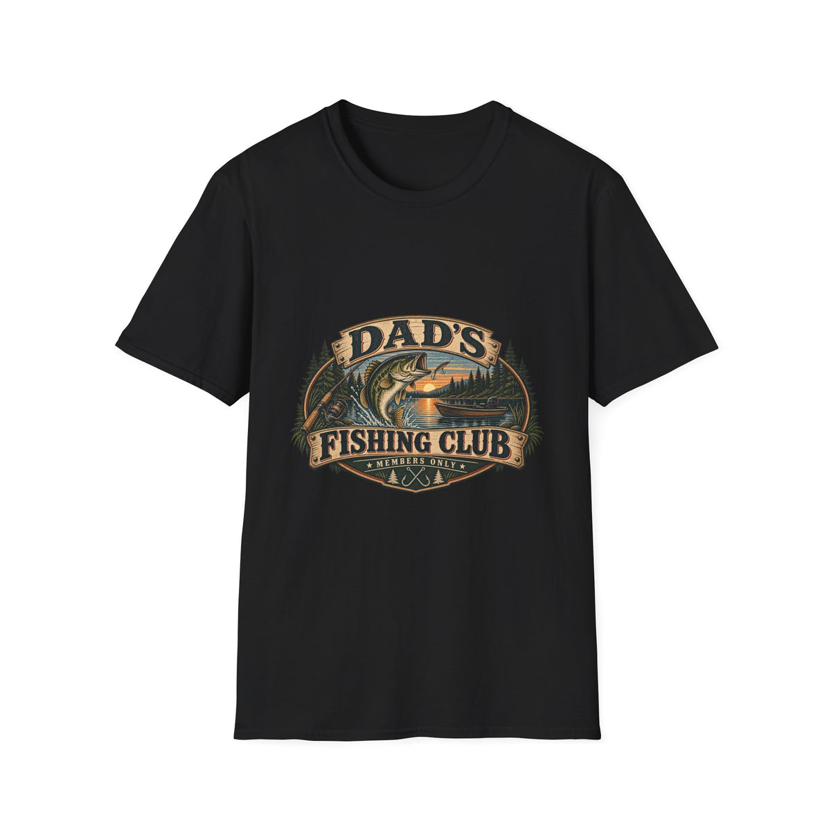 Dad's Fishing Club T-Shirt | Vintage Fish Sunset Outdoor Angler Design