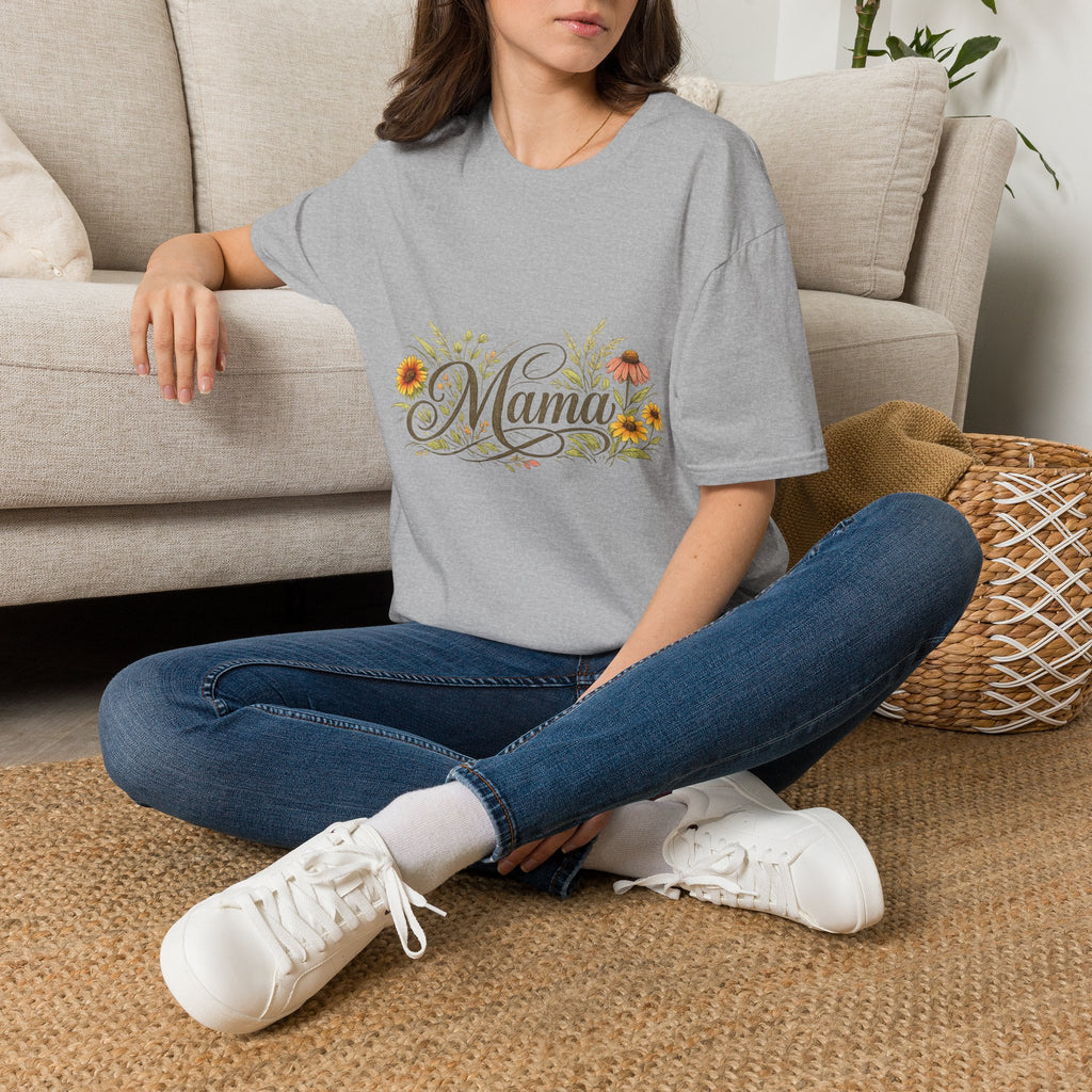 Mama floral script T-Shirt | Sunflowers, wildflowers, script text