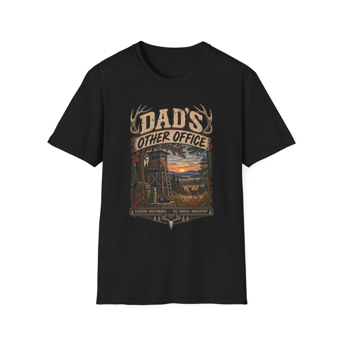 Dad's Other Office T-Shirt | Hunting Cabin Antlers Sunset