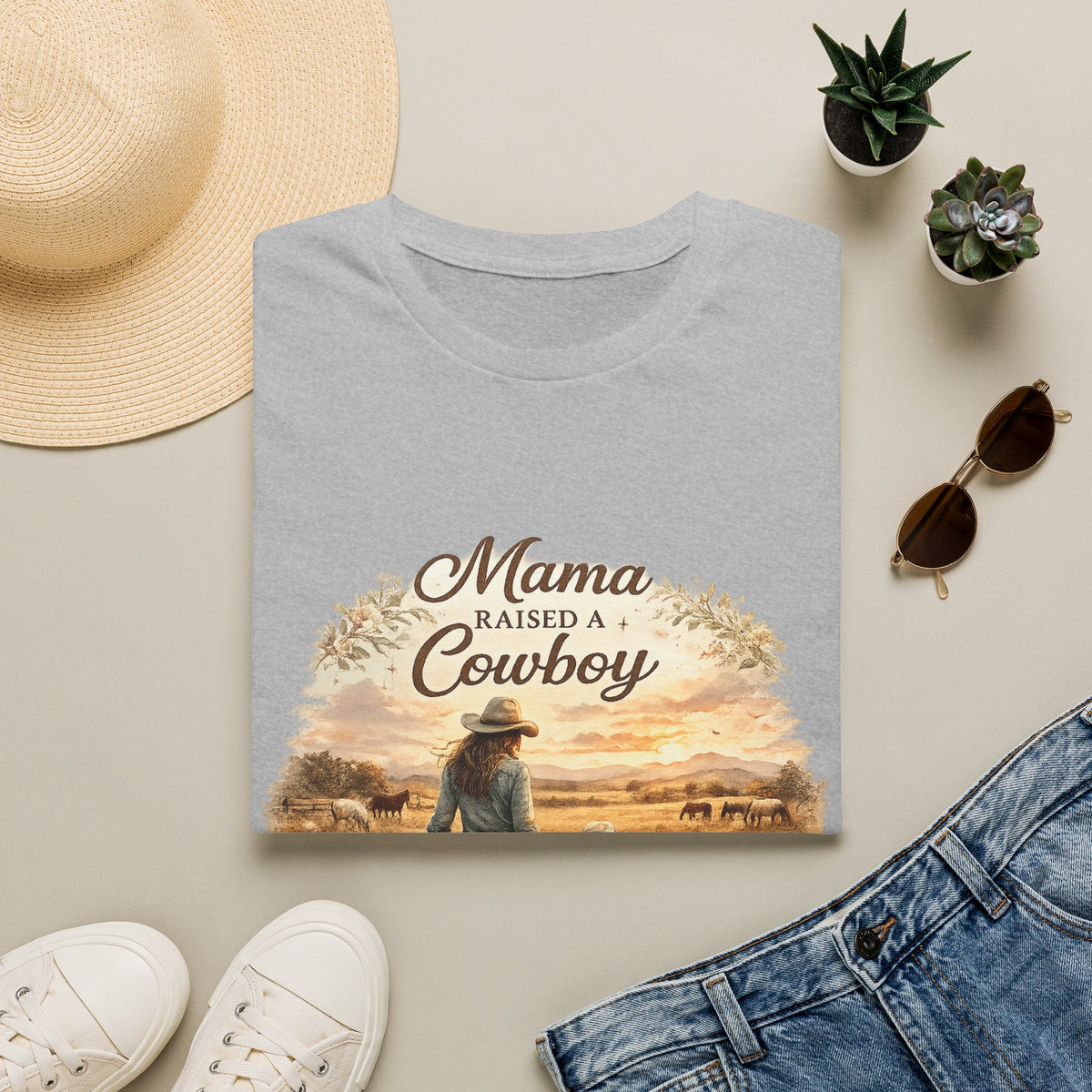 Mama Raised a Cowboy T-Shirt | Western Mom Tee, Country Cowgirl Shirt