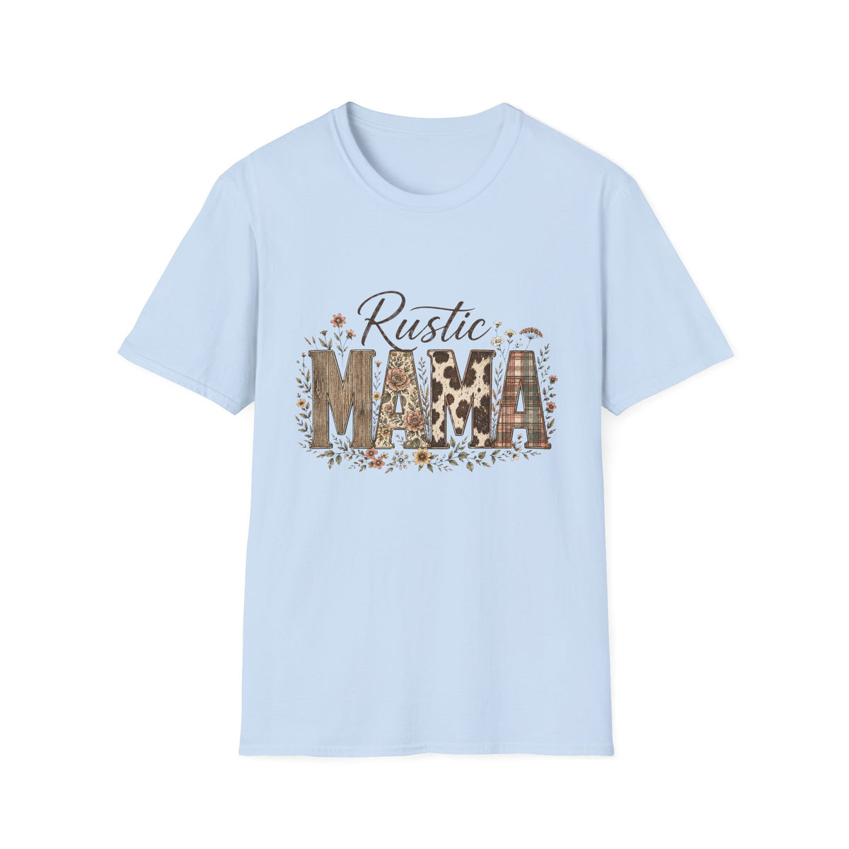 Rustic MAMA T-Shirt | Floral Cowhide Plaid Farmhouse Design