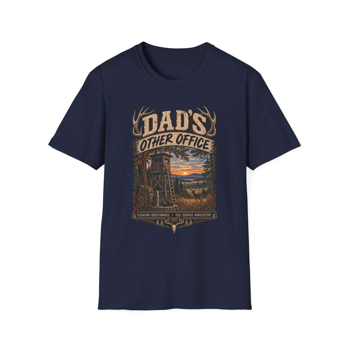 Dad's Other Office T-Shirt | Hunting Cabin Antlers Sunset