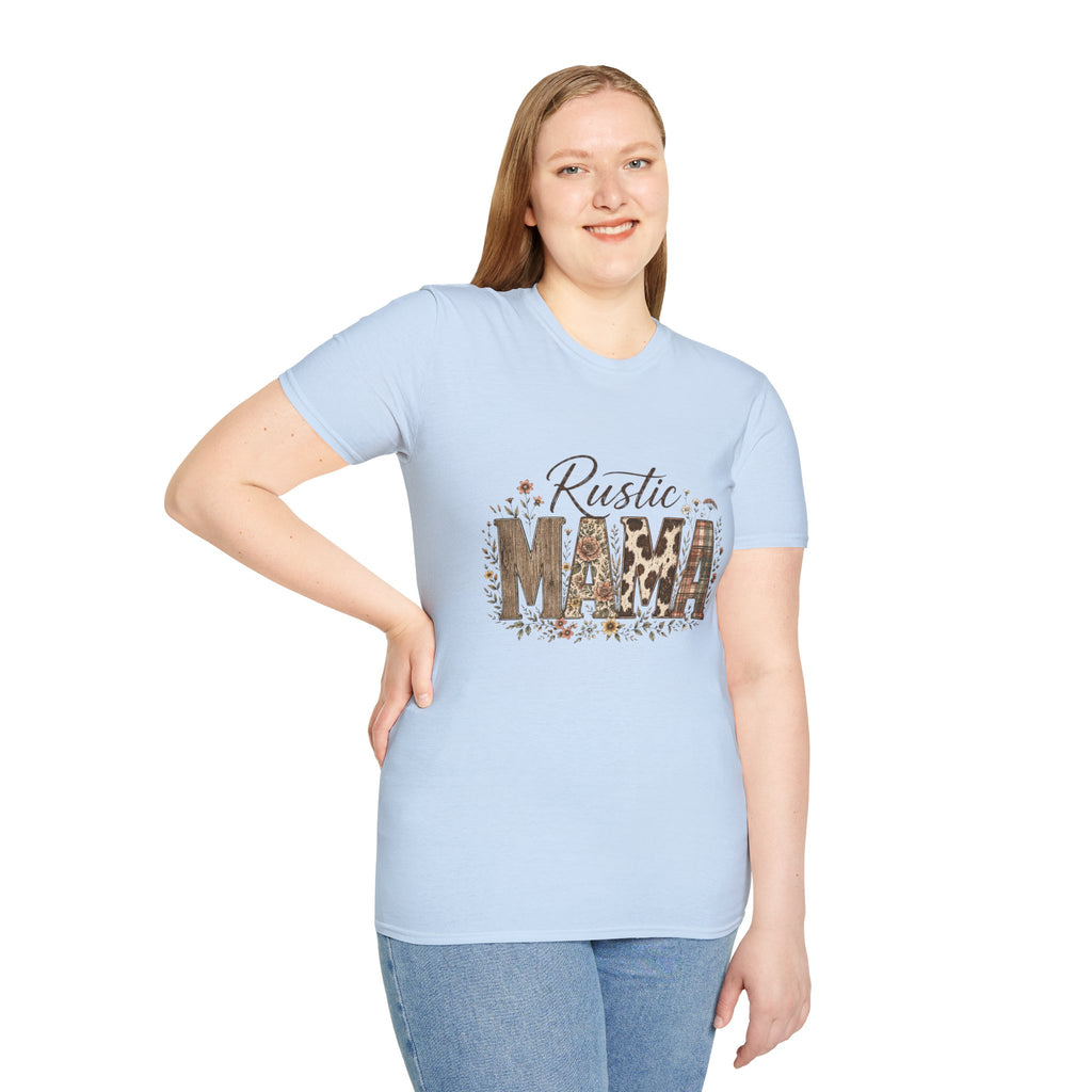 Rustic MAMA T-Shirt | Floral Cowhide Plaid Farmhouse Design