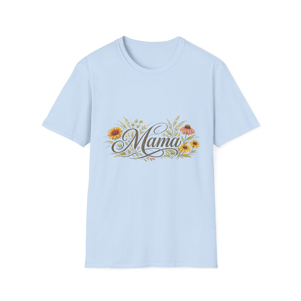 Mama floral script T-Shirt | Sunflowers, wildflowers, script text
