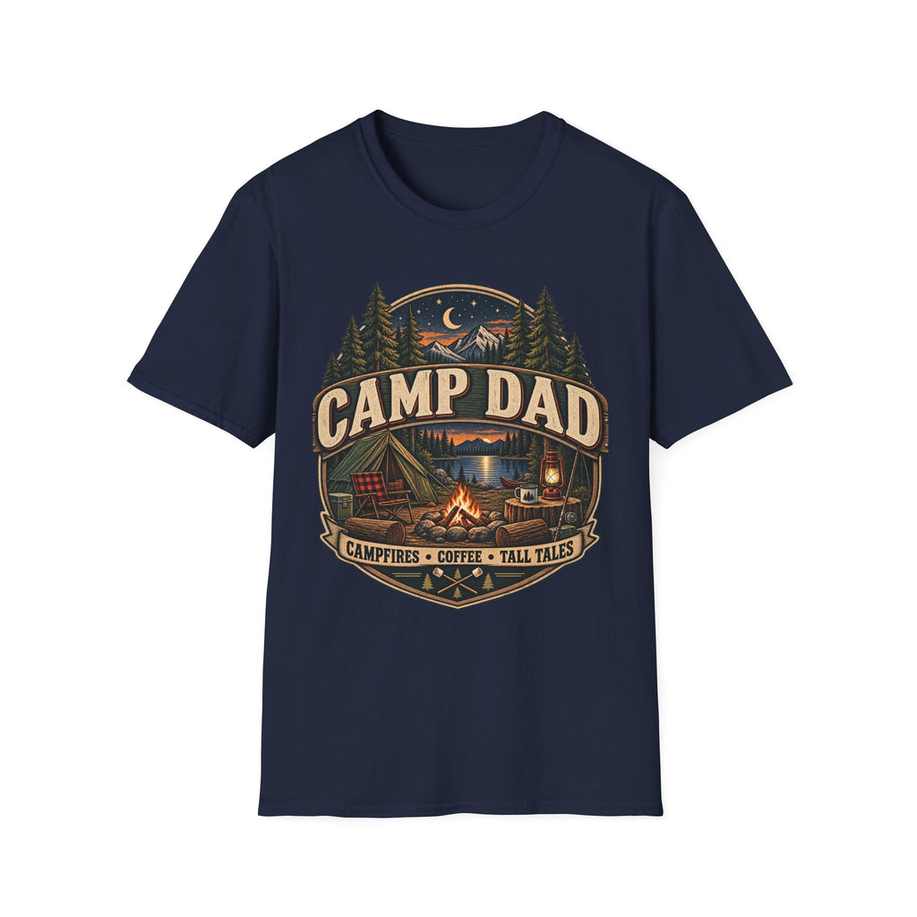 Camp Dad T-Shirt | Camping Cabin Moon Forest Design