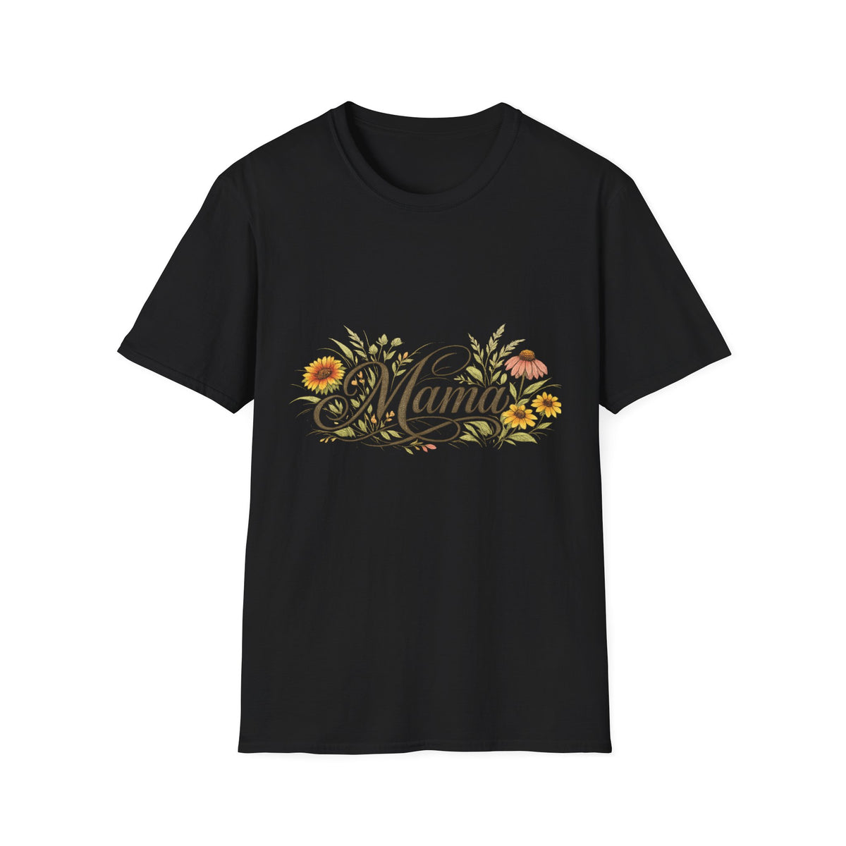 Mama floral script T-Shirt | Sunflowers, wildflowers, script text