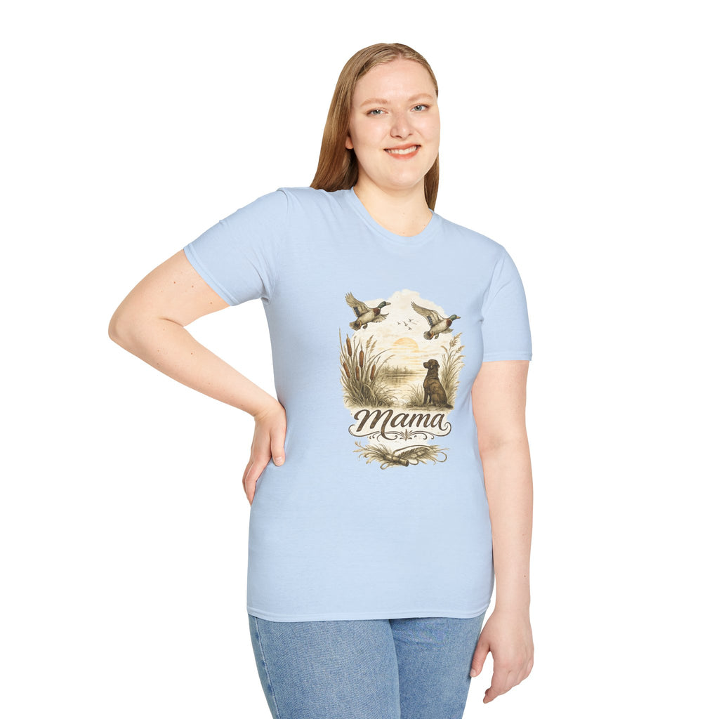 Duck Hunting Mama T-Shirt | Labrador Retriever, Flying Mallards, Rustic Outdoors