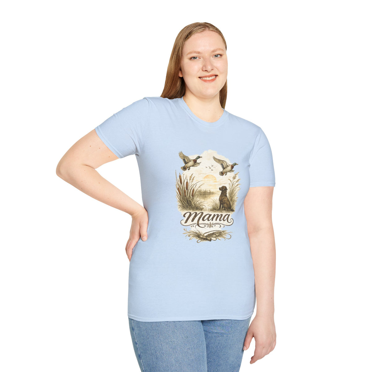 Duck Hunting Mama T-Shirt | Labrador Retriever, Flying Mallards, Rustic Outdoors