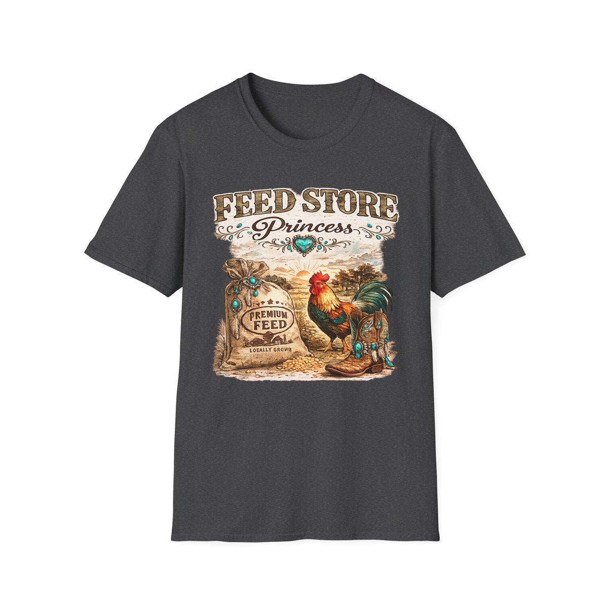 Feed Store Princess T-Shirt | Rooster Chicken Farm Vintage Sign