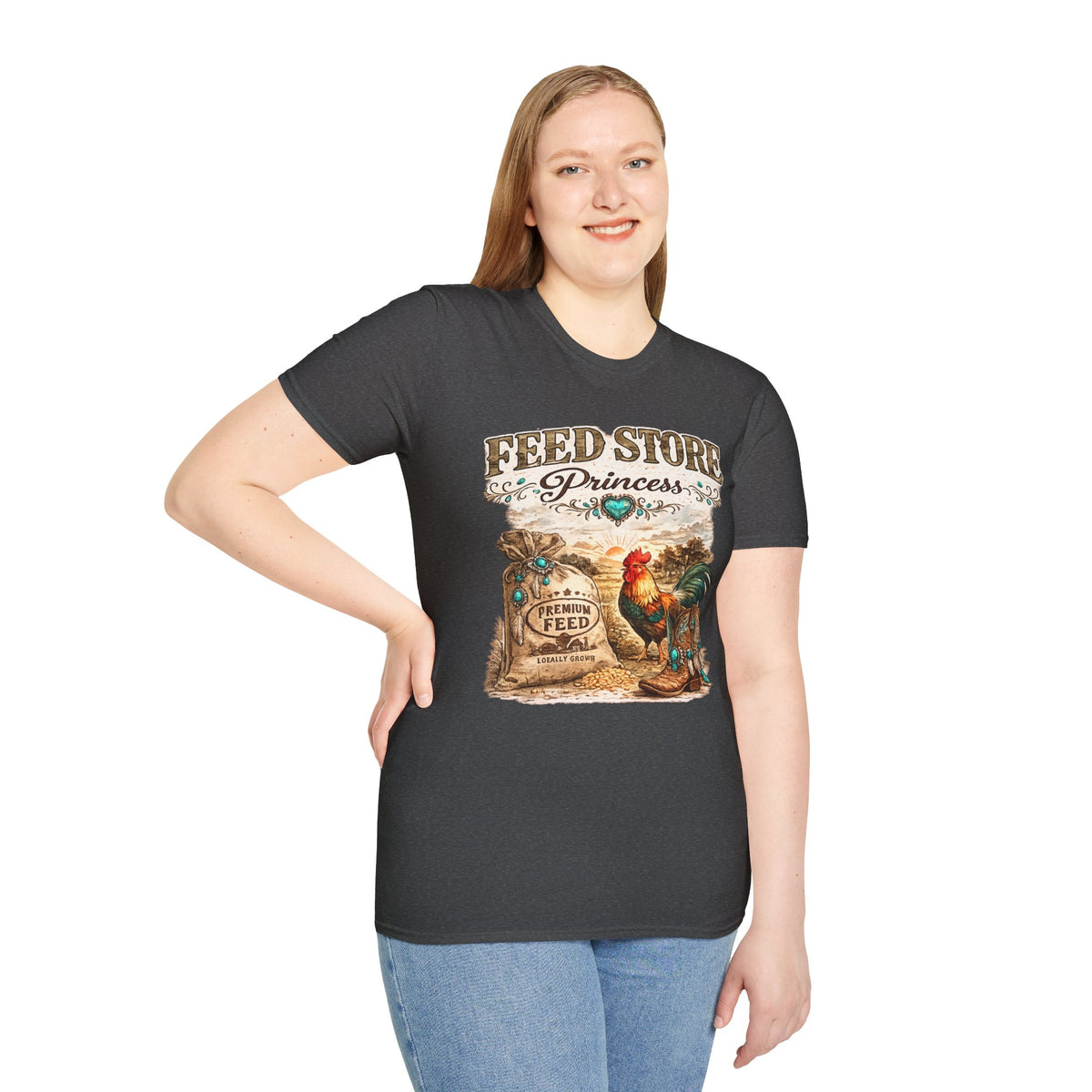 Feed Store Princess T-Shirt | Rooster Chicken Farm Vintage Sign